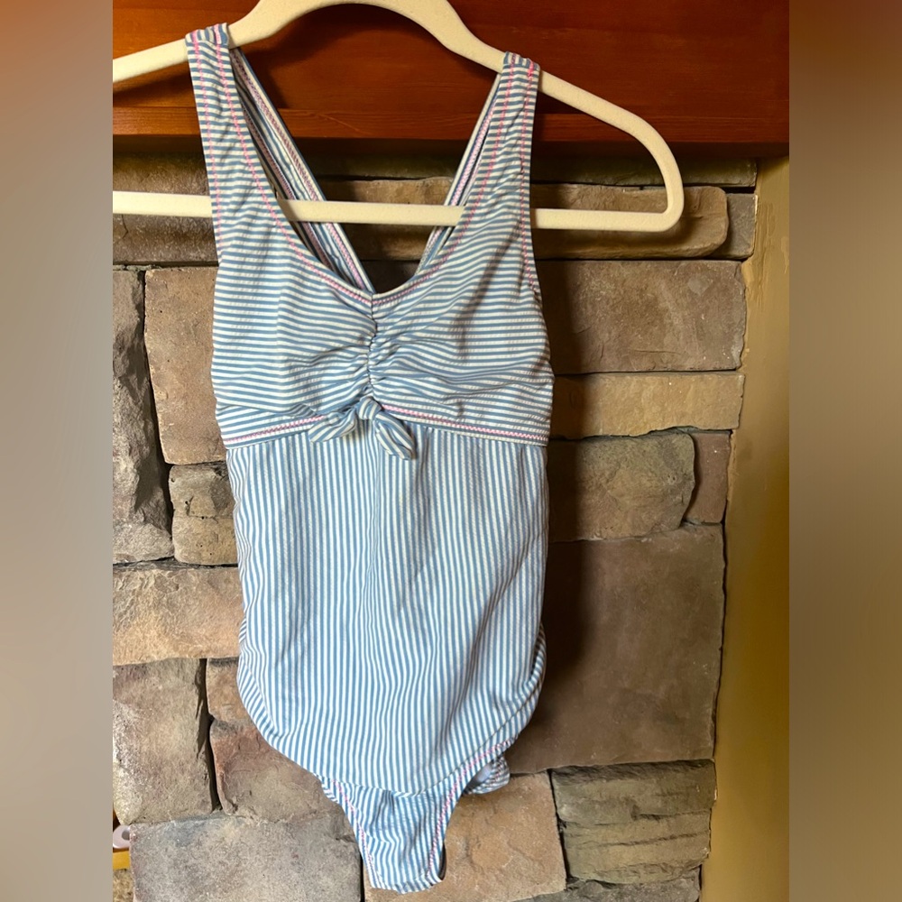 Girls Lands End Seersucker Swimsuit 7/8